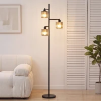 HOMCOM Luminária de Chão 40W, 3 Lâmpadas LED E27, Controle Remoto Magnético, Dimmer, 3 Temperaturas de Cor, Preto(m-6)