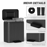 HOMCOM Küchenmülleimer, 2 x 20 L-Fächer, effiziente Mülltrennung, Fußpedal, Kunststoff, Metall, Schwarz(m-7)