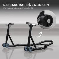 HOMCOM Stand Față pentru Motocicletă cu Protecții Antiderapante, Adaptoare Reglabile pentru Bolțuri și Tip Furcă, Capacitate 200 kg, pentru Anvelope de 18", 17" și 10"(m-5)
