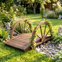 Outsunny Pont de jardin en bois, avec balustrade à demi-roues charge max. 150 KG, 100 x 50 x 37 cm, marron(m-8)