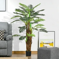 HOMCOM Künstliche Palme, 1,6 m, realistische Zweige, Dekorationspflanze, Kunststoff, mit Topf, Braun+Grün(m-2)
