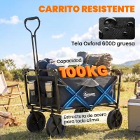 Outsunny Carro Plegable con Toldo Desmontable Longitud y Ángulo del Mango Ajustables y Bolsa de Transporte Carga 100 kg Negro(m-8)