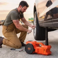 HOMCOM Electric Car Jack Kit, 5Ton 12V Electric Hydraulic Car Jack Lift with 15.5-45 cm Lift, Air Pump, Reflective Case, Orange(m-2)