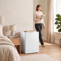 HOMCOM Nevera Pequeña con Congelador 72,5L Silenciosa Puerta Reversible Termostato Ajustable Estante Ajustable y Cajón Blanco(m-8)