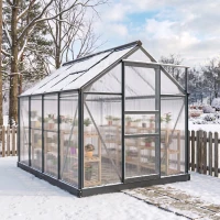 Outsunny Gewächshaus, Treibhaus, mit Dachfenster, Schiebetür, transparent, Polycarbonat+Aluminium, 190 x 252 x 201cm(m-8)