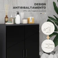 kleankin Mobiletto Bagno 2 Ante in Legno con 3 Ripiani e Chiusura Ammortizzata, 60x30x82cm, Nero Lucido(m-5)