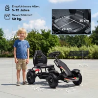 HOMCOM Kinder-Gokart met verstelbare zitting, handrem, vanaf 5 jaar, 121 x 58 x 61 cm, Zwart(m-3)