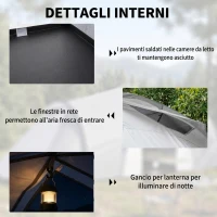 Outsunny Tenda da Campeggio 5 Posti con 2 Camere Impermeabile con Baldacchino, 590x245x193 cm, Grigio(m-6)