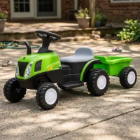 AIYAPLAY Trator Elétrico para Crianças 6V com Reboque Amovível, Luzes, Música, Buzina e Pedal, 2,5 km/h, Verde, 1-3 Anos(m-4)
