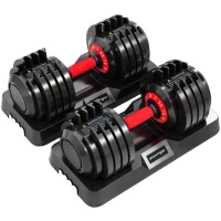 SPORTNOW Haltères Réglables 10 en 1, 2x24kg, Réglage Rapide, Verrou de Sécurité, Poignée Antidérapante, Bases de Rangement, Noir(m-16)