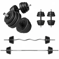 SPORTNOW Kit Haltères Musculation 50 kg 3 en 1, Poids Réglable Revêtement PP, Barre Antidérapante, Verrouillage, Noir(m-16)