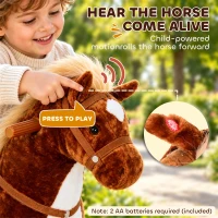HOMCOM Plush Walking Horse Ride On Toy with Wheels and Realistic Sounds Rocking Horse for Girls Boys 2+ Years Old, 50cm Tall, Brown(m-5)