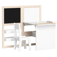 AIYAPLAY 3 in 1 Kids Table and Chair Set with Storage, Whiteboard, Blackboard & Roll Paper for 3-8 Years, White(m-1)