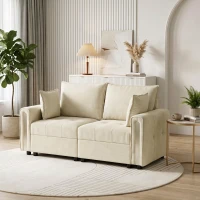 HOMCOM 2 Seater Sofa with Lift-Up Storage, 168 cm Comfy Velvet Small Couch with Wide Deep Seat, Plush Backrest, Thick Padding, 2 Pillows, Loveseat for Living Room, Home Office, Beige(m-9)
