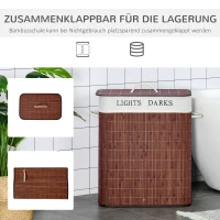 HOMCOM Bambus Wäschekorb schmal mit Deckel 100L Wäschesammler mit Griffen, 2 herausnehmbarer Wäschesack, Laundry Baskets Wäschebox für Waschküche, Schlafzimmer, Badezimmer Braun(m-5)