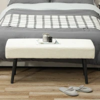 HOMCOM Banco Pie de Cama Tapizado en Pana con Asiento Acolchado Diseño Capitoné y Patas de Acero para Dormitorio Blanco Crema(m-7)