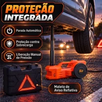 HOMCOM Kit de Macaco Hidráulico Elétrico 12V 5T, Elevação 15,5-45 cm, Bomba de Ar, Chave Sextavada e Mala com Refletor, Laranja(m-7)