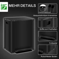 HOMCOM Mülleimer mit 2x25L Fächern, Soft-Close-Deckel, Fingerabdrucksicher, Edelstahl, Schwarz(m-7)