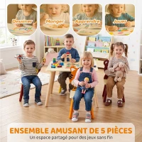 AIYAPLAY Ensembl Table pour Enfant avec 4 Chaises 5 Pièces en Bois, Dossier en Forme Animale, Coins Arrondis, 3-8 Ans, Jaune(m-4)