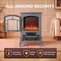 HOMCOM Electric Fireplace Stove, 1000W/2000W, Electric Fire Heater with LED Flame Effect, Adjustable Thermostat, Grey(m-7)