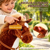 HOMCOM Cavallo a Dondolo per Bambini 2+ Anni con 4 Rotelle e Suoni Realistici, Dondolo per Bambini Imbottito con Poggiapiedi, 65x28x75 cm, Marrone(m-5)