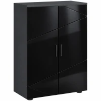 kleankin Mobiletto Bagno 2 Ante in Legno con 3 Ripiani e Chiusura Ammortizzata, 60x30x82cm, Nero Lucido(m-1)