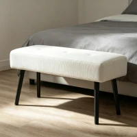HOMCOM Banco Pie de Cama Tapizado en Pana con Asiento Acolchado Diseño Capitoné y Patas de Acero para Dormitorio Blanco Crema(m-8)