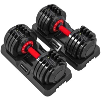 SPORTNOW Juego de Mancuernas Ajustables 2x24 kg 10 Niveles de Peso Ajuste Rápido Bloqueo de Seguridad Bases para Casa Gimnasio(m-11)