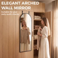 HOMCOM 40 x 110 cm Full Length Hanging Mirror, Arched Mirror with Adjustable Hooks, Over-the-Door or Wall-Mounted, Black(m-4)