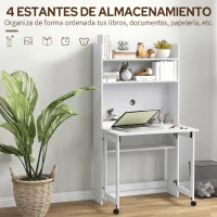 HOMCOM Escritorio de ordenador con estantes de almacenamiento panel abatible y 2 ruedas para dormitorio sala de estar 80x69x153 cm(m-5)