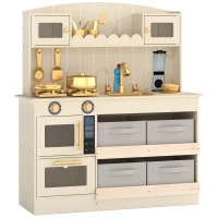 AIYAPLAY Kids Play Kitchen with Lights & Sounds, Pretend Play Toy set with 4 Fabric Drawers, 12-Piece Accessories for 3-6 Years(m-1)
