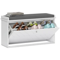 HOMCOM Banc à chaussures avec tiroir rabattable, coussin d'assise et étagère réglable, 80 x 26 x 48 cm, blanc(m-15)