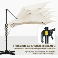 Outsunny Ombrellone da Giardino con Angolazione Regolabile su 5 Livelli e a 360°, 2.5x2.5 m, color Crema(m-5)