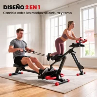 SPORTNOW Máquina de Remo Plegable 2 en 1 Entrenador Cintura Resistencia Ajustable Pantalla LCD Asiento Acolchado Carga 120 kg(m-4)