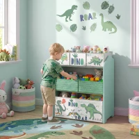 AIYAPLAY Toy Storage Organiser, 3-Tier Wooden Kids Toy Storage Rack with 6 Fabric Storage Bins for Bedroom, Kids Room, Green(m-9)