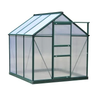 Outsunny Invernadero de Jardín 2x2 m Policarbonato y Aluminio Vivero Casero con Tragaluz Protección UV30 y Base 3,65 m² para Macetas Cultivo Plantas Flores Transparente(m-12)