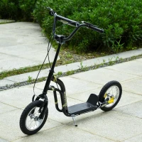 HOMCOM Teen Kids Stunt Scooter w/ Adjustable Handlebar, 12 Inch Rubber Tyres, Dual Brakes, Black(m-10)