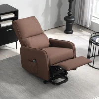 HOMCOM Sillón Relax Reclinable Eléctrico Levanta Personas de Tela Lino Control Remoto Asiento con Muelles Reposapiés Marrón(m-9)