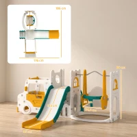 AIYAPLAY Columpio y Tobogán Parque Infantil 7 en 1 Tema de Coche Tobogán Largo Volante con Claxon Almacenaje 1-4 Años Blanco(m-3)