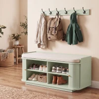 HOMCOM Hallway Storage Unit, Hallway Furniture Set with Shoe Storage Cabinet and 5 Hooks Coat Rack, Light Green(m-9)