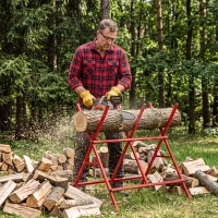 HOMCOM Caballete para Sierra Plegable Soporte Cortar Madera Altura y Ancho Ajustables Estructura en A Soporta hasta 150kg Rojo(m-7)