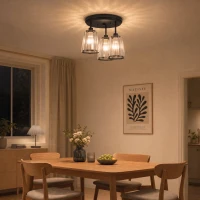 HOMCOM 3-Light Crystal Glass Ceiling Light, Triple Head with Dual Mounting, Modern Ceiling Lamp for Living Room, Black(m-13)