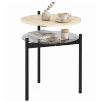 HOMCOM Ronde bijzettafel met open glazen legplank voor kleine ruimtes, 41,8 x 39,8 x 53,5 cm, eiken(m-14)