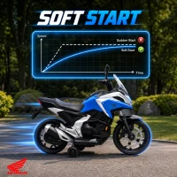 AIYAPLAY Licensed Honda 12V Kids Electric Motorbike with Training Wheels, Soft Start, Headlights, Music for 3-6 Years, Blue(m-6)