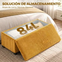 HOMCOM Banco Almacenaje Capacidad de 84 L 112x42x40cm Tapizado en Pana Pie de Cama para Sala de Estar Dormitorio Amarillo(m-6)