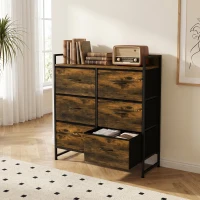 HOMCOM Cómoda de Quarto com 6 Gavetas e Tampo de Madeira / Castanho e Preto(m-9)