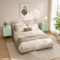 HOMCOM Modern Bedside Tables Set of 2, Side Tables with Drawer and Metal Legs for Living Room, Bedroom, Light Green(m-8)