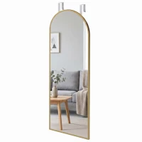 HOMCOM 40 x 110 cm Full Length Hanging Mirror, Arched Mirror with Adjustable Hooks, Over-the-Door or Wall-Mounted, Gold Tone(m-15)