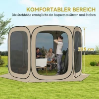 Outsunny Pop-up Campingtent, Draagbaar, UPF50+ Bescherming, Mesh-Zijden, Staaldraad, Khaki(m-7)