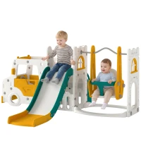 AIYAPLAY Columpio y Tobogán Parque Infantil 7 en 1 Tema de Coche Tobogán Largo Volante con Claxon Almacenaje 1-4 Años Blanco(m-11)
